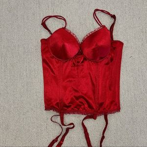 NWT Temptations Red Satin & Lace Trim Corset Top 34A